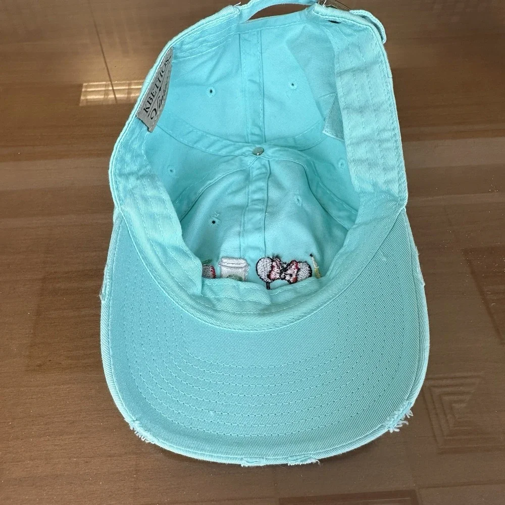 Disney Parks teal blue baseball cap Teacher Coffee Minnie Ears Distressed